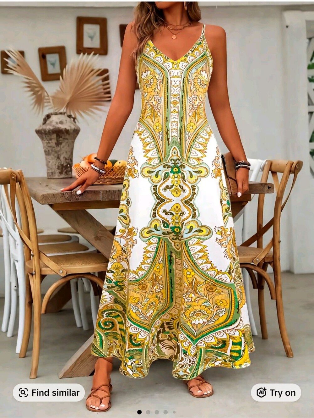 Boho Floral Maxi Dress in Orange & Green